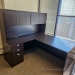 Espresso L Suite Office Desk w/ Drawer, Overhead Storage